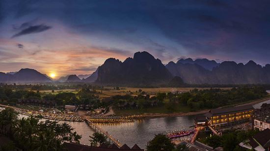 Night view of town and river